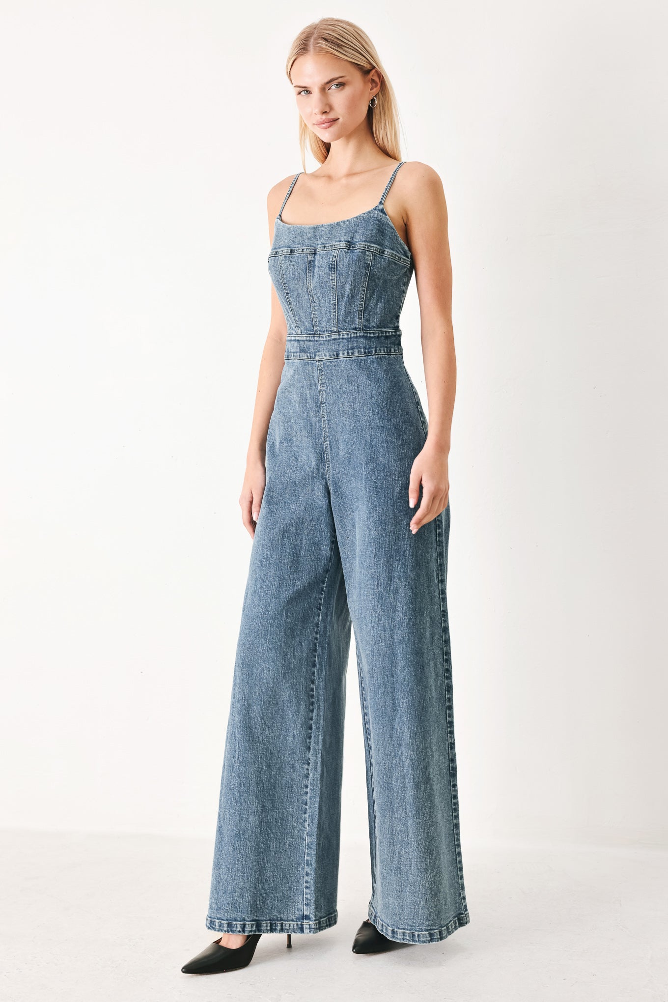 Wide-Leg Denim Jumpsuit