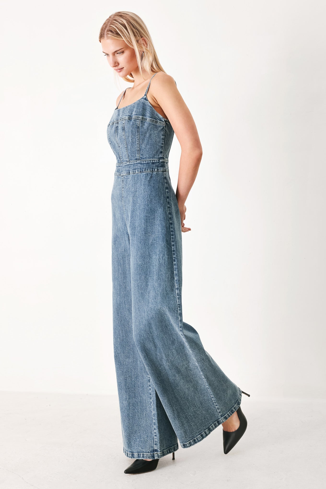 Wide-Leg Denim Jumpsuit