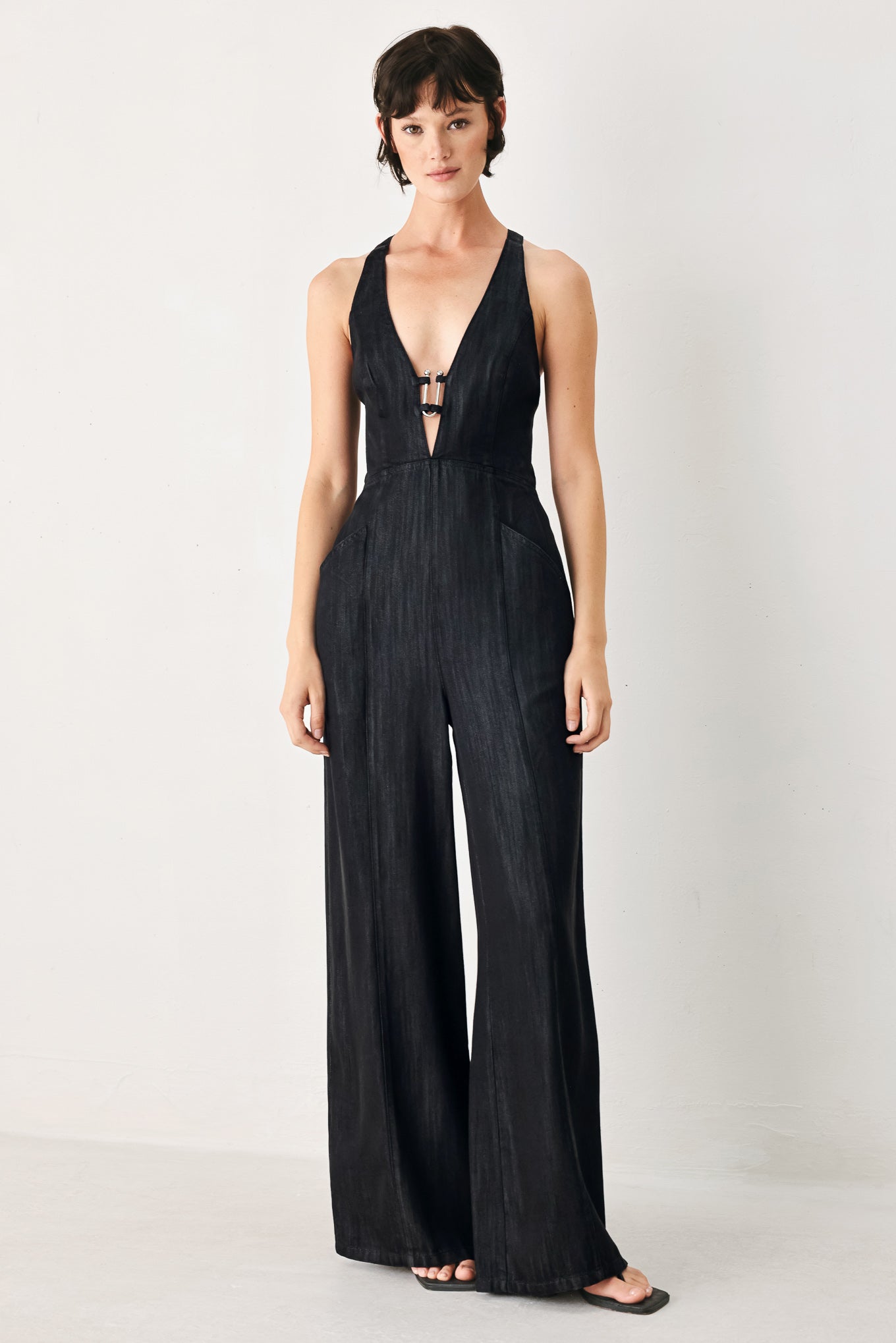 Deep V Halter Neck Jumpsuit