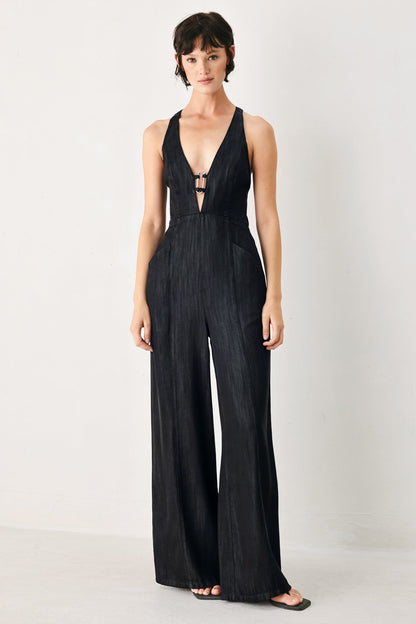 Deep V Halter Neck Jumpsuit