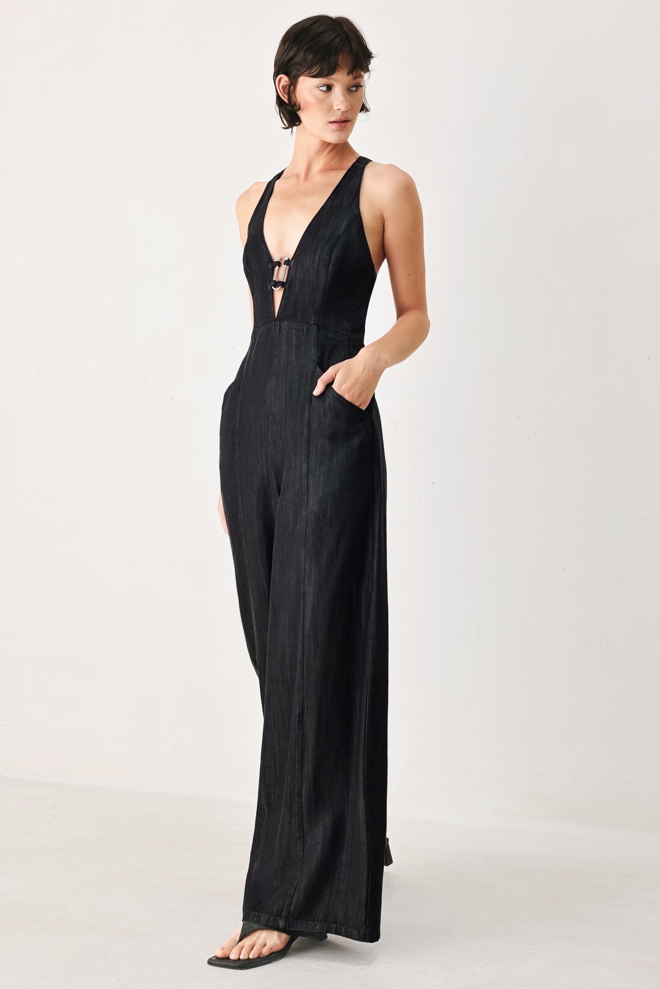 Deep V Halter Neck Jumpsuit