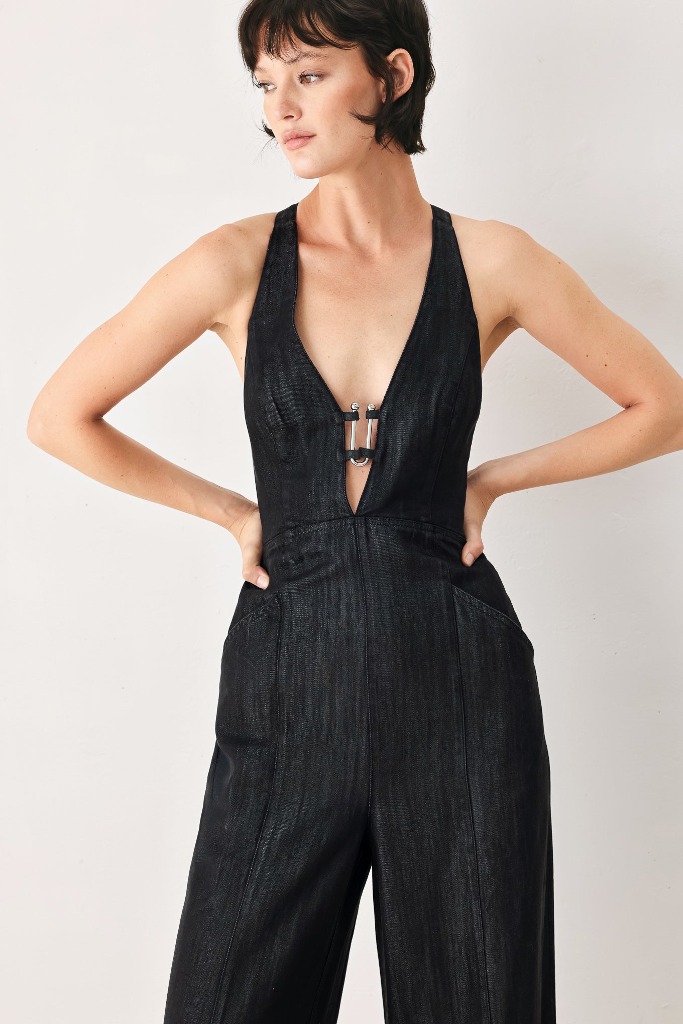Deep V Halter Neck Jumpsuit