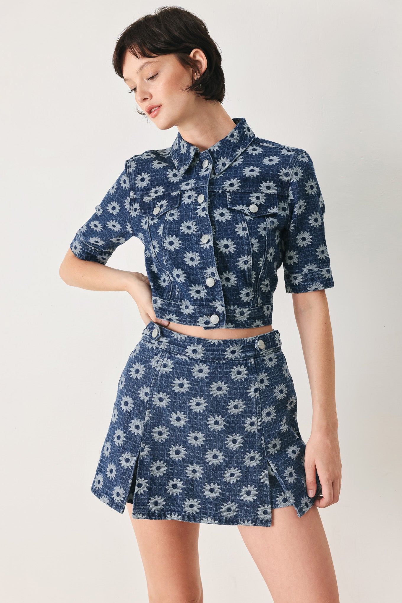 Sweet Daisy Jacquard Denim Skort