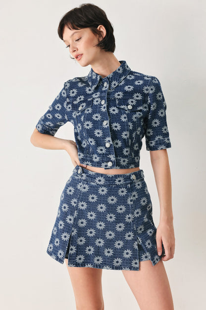 Sweet Daisy Jacquard Denim Skort
