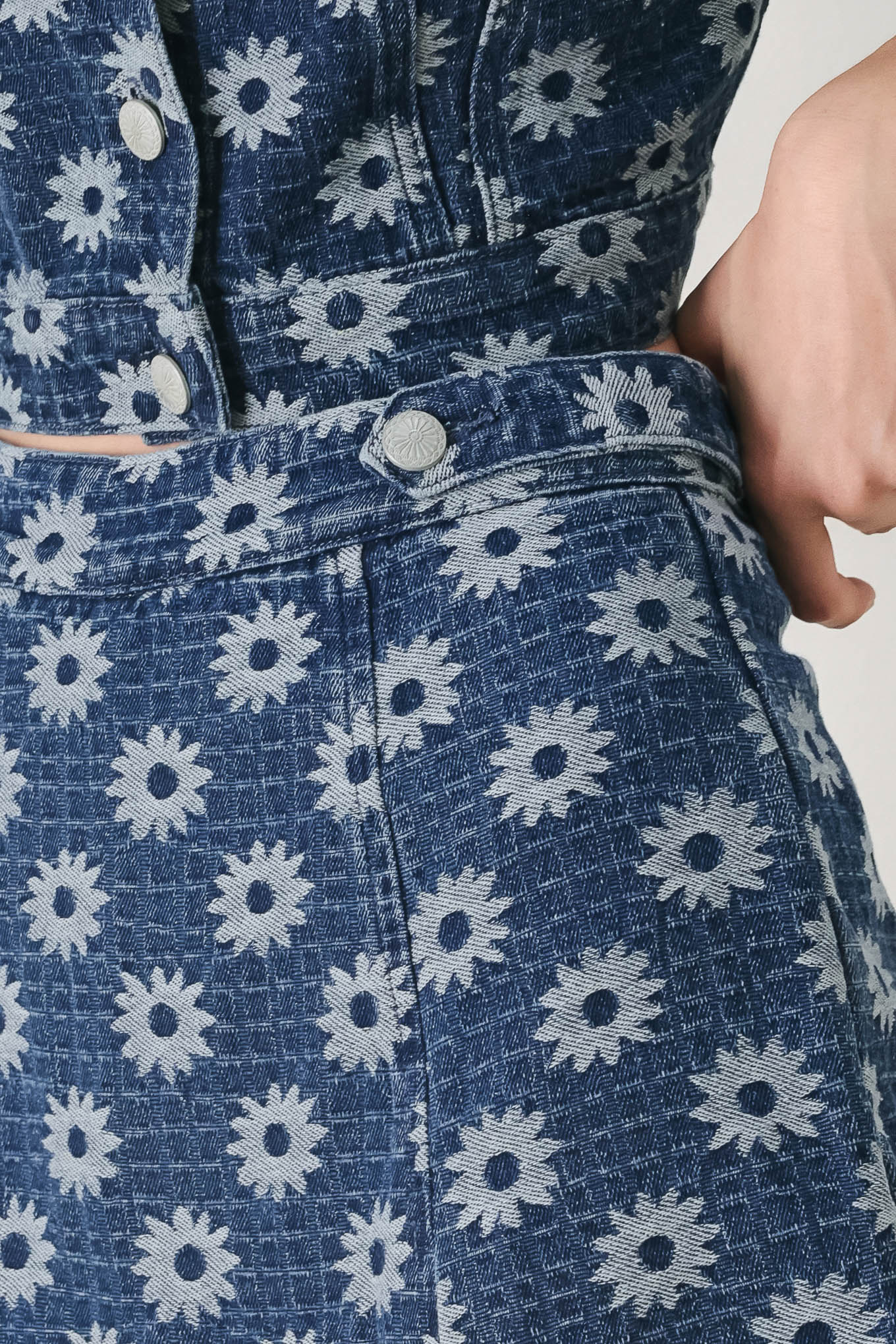 Sweet Daisy Jacquard Denim Skort
