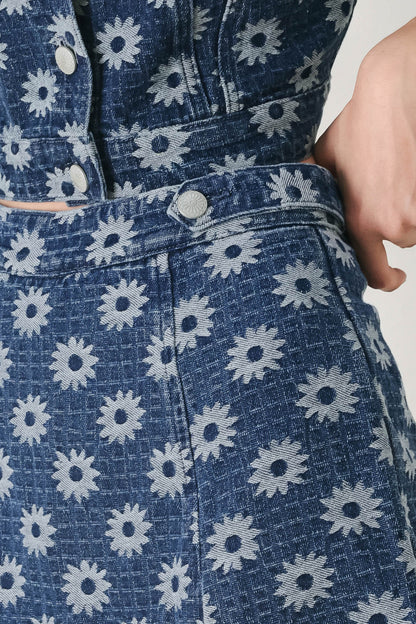 Sweet Daisy Jacquard Denim Skort