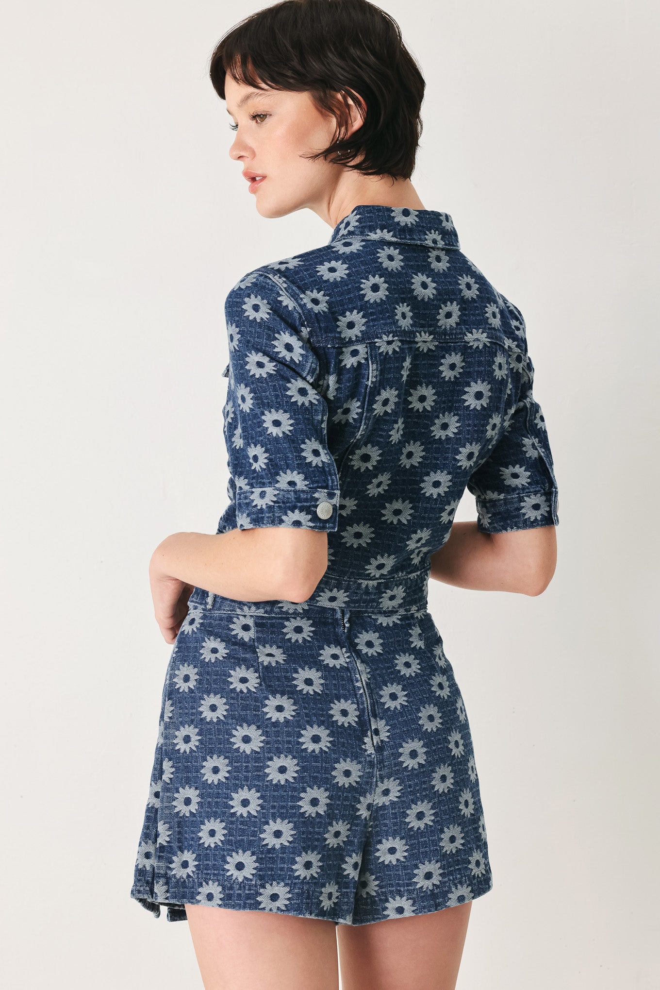 Sweet Daisy Jacquard Denim Skort