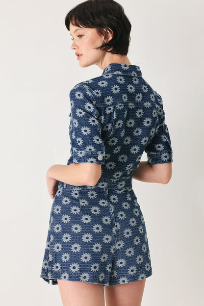 Sweet Daisy Jacquard Denim Skort