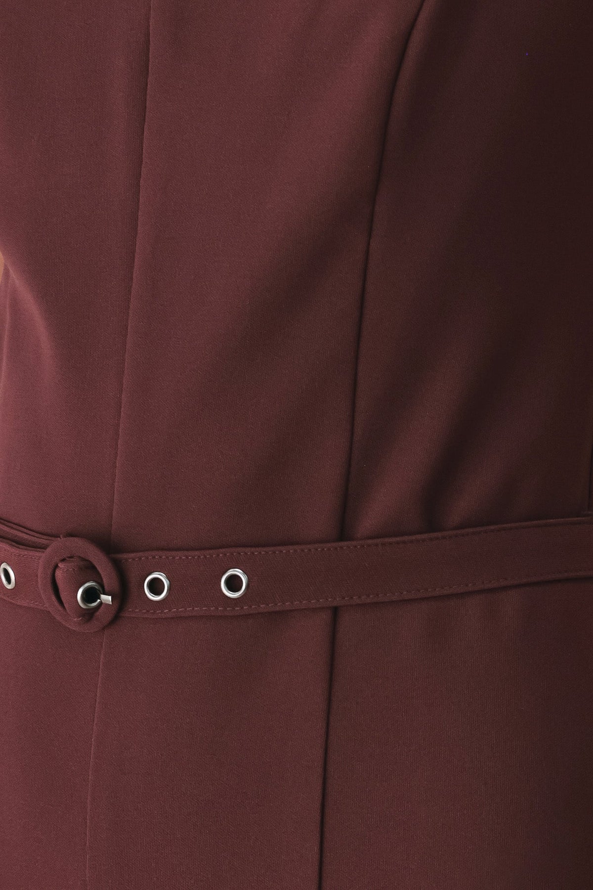 Burgundy Woven Wide-Leg Jumpsuit with Straight Neckline and Self Belt