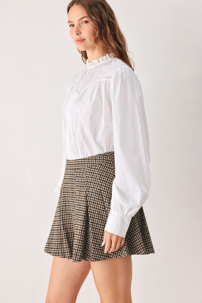 Woven Houndstooth Mini Skort with Back Zipper and Tailored Fit