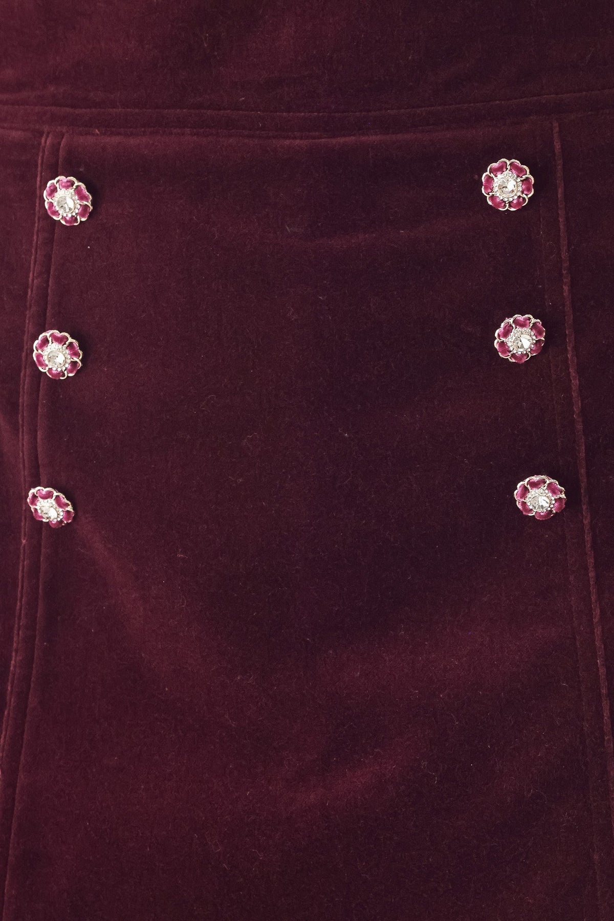Burgundy Velvet Mini Skort with Front Button Detail