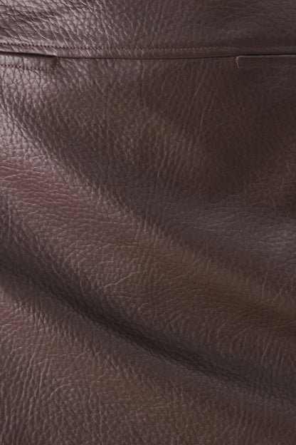 Dark Brown Faux Leather Mini Skort with Pebbled Texture and Side Zipper