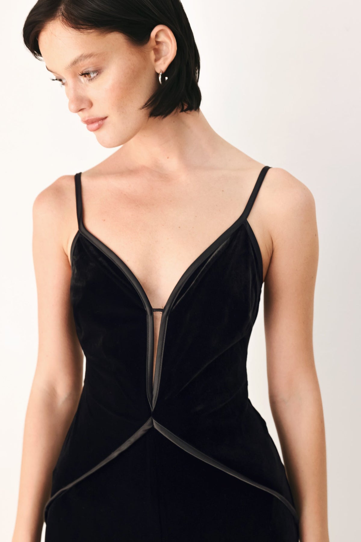 Black Velvet Wide-Leg Jumpsuit with Sweetheart Neckline and Keyhole Detail