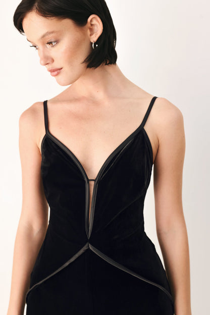 Black Velvet Wide-Leg Jumpsuit with Sweetheart Neckline and Keyhole Detail
