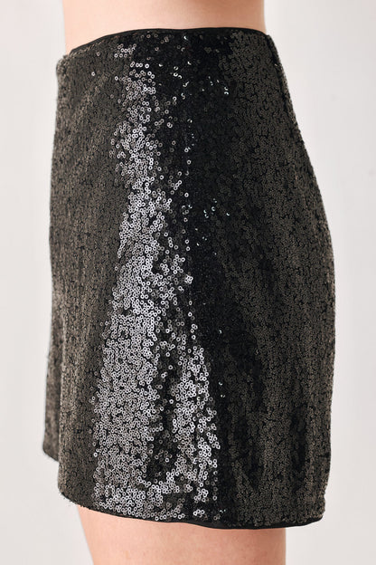 Black Sequin High-Waisted Skort with Back Zipper