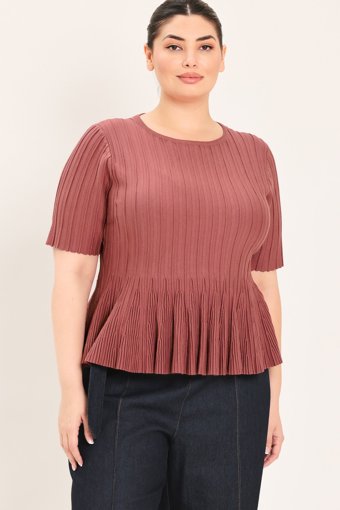 Everyday Peplum Short Sleeve Knit Top