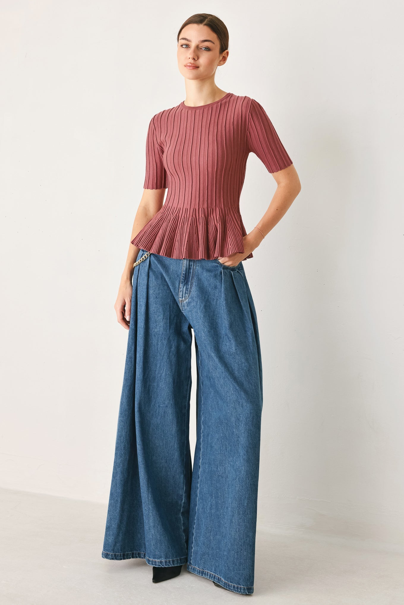 Everyday Peplum Short Sleeve Knit Top