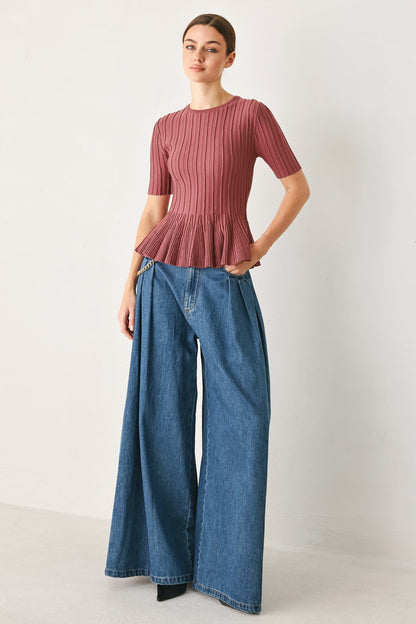 Everyday Peplum Short Sleeve Knit Top