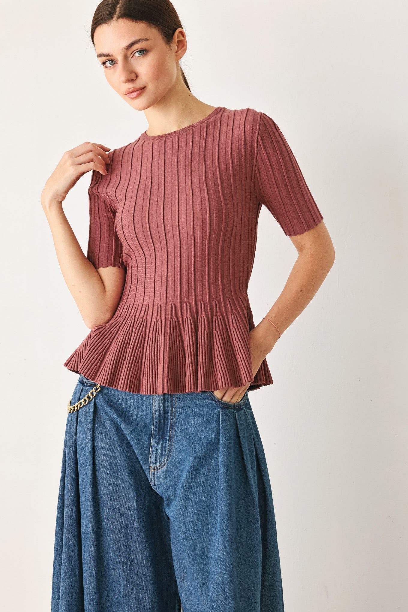 Everyday Peplum Short Sleeve Knit Top