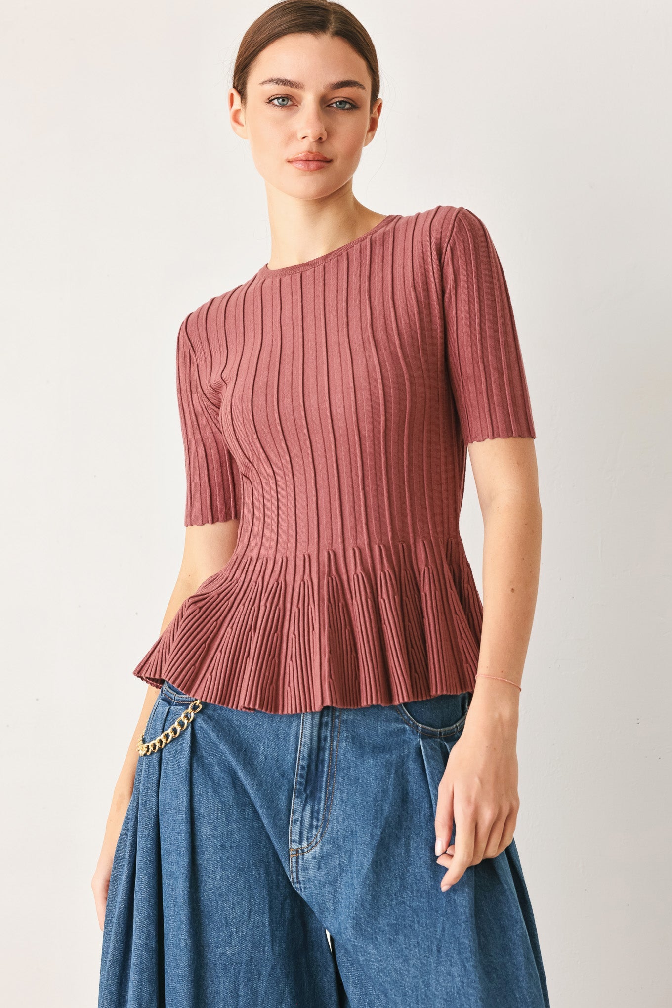 Everyday Peplum Short Sleeve Knit Top