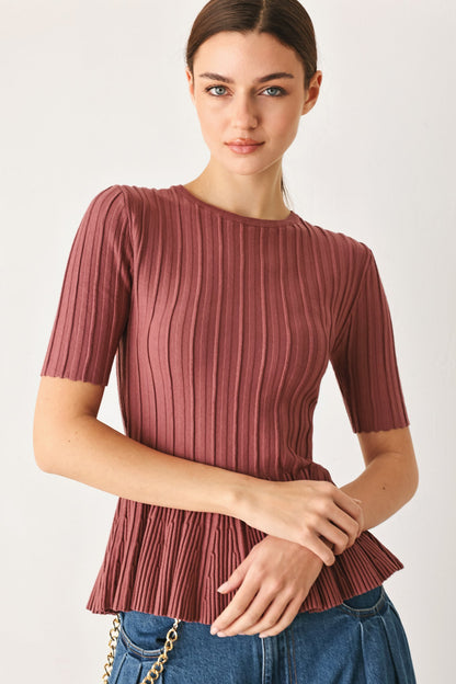 Everyday Peplum Short Sleeve Knit Top