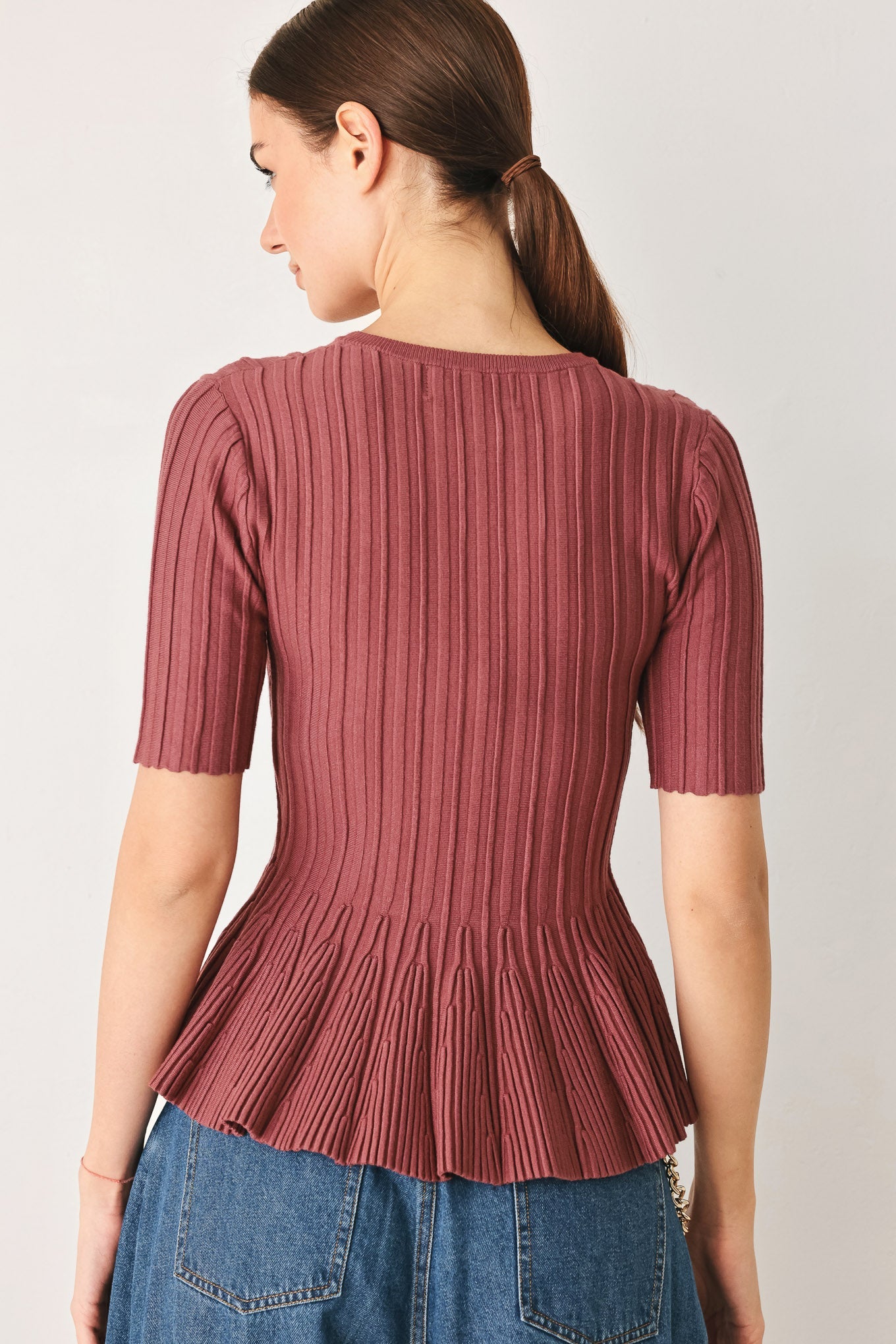 Everyday Peplum Short Sleeve Knit Top