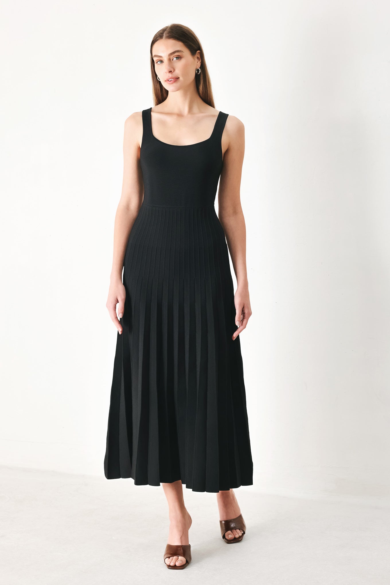 Square Neck Sweater Knit Midi Dress