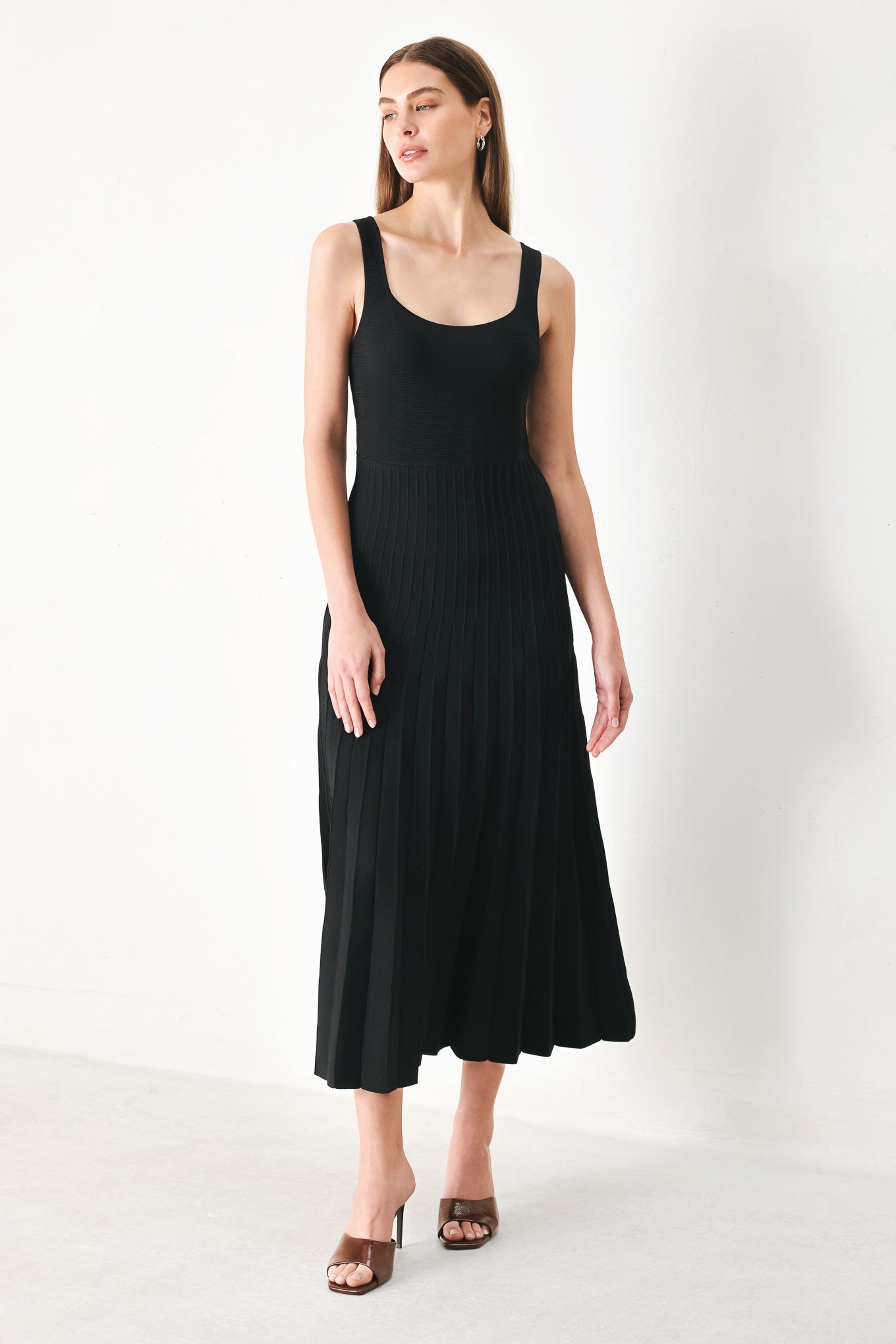 Square Neck Sweater Knit Midi Dress BLACK