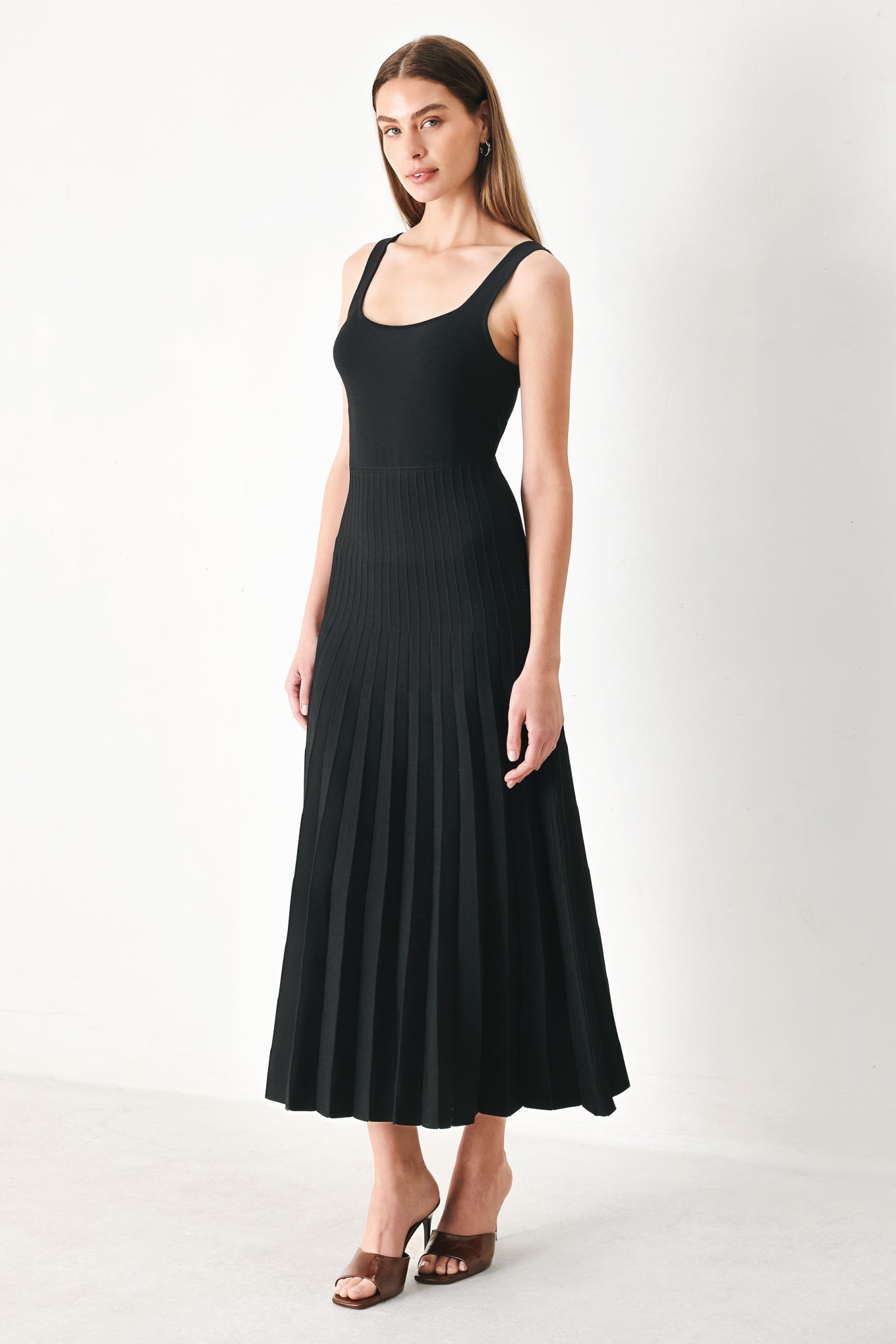 Square Neck Sweater Knit Midi Dress