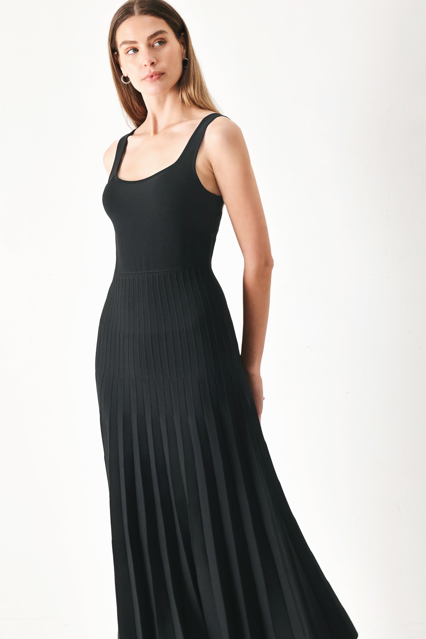 Square Neck Sweater Knit Midi Dress