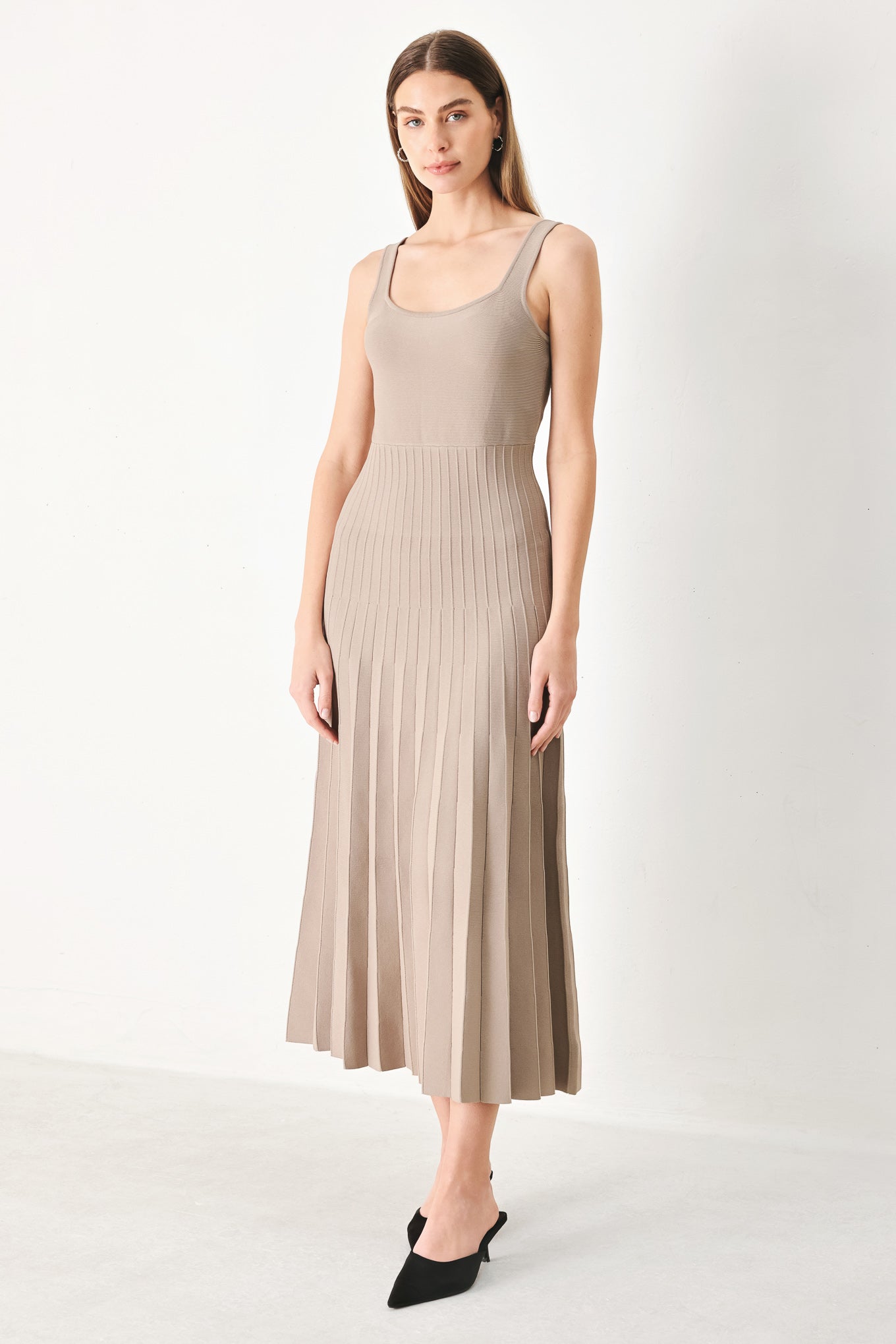 Square Neck Sweater Knit Midi Dress