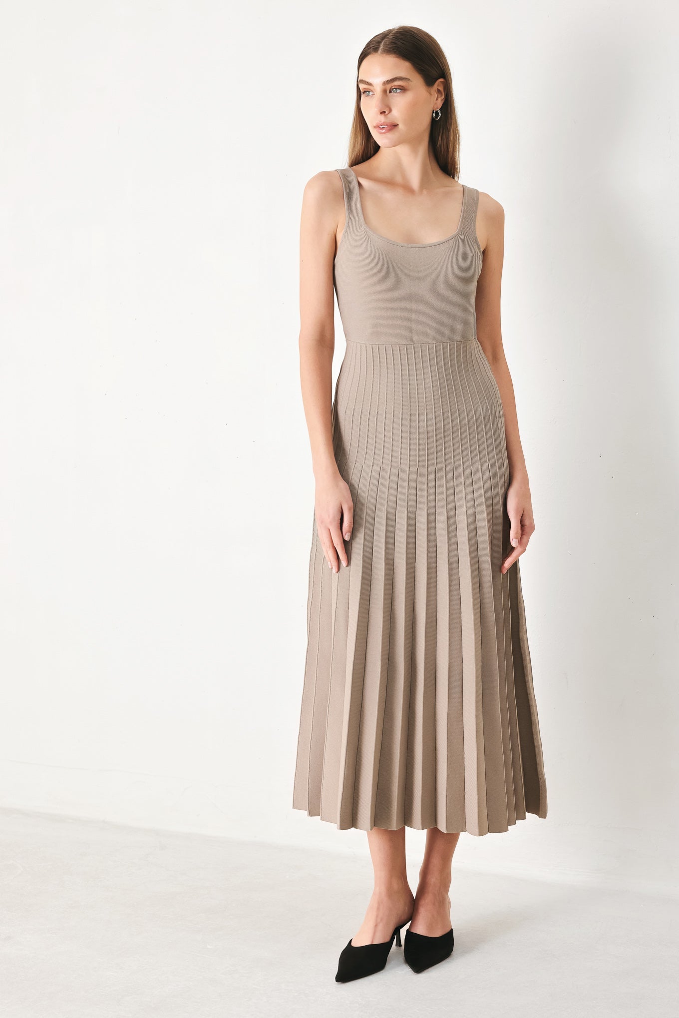 Square Neck Sweater Knit Midi Dress NEUTRAL