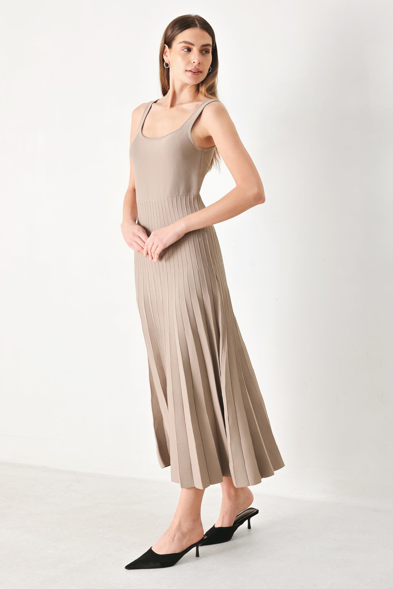 Square Neck Sweater Knit Midi Dress