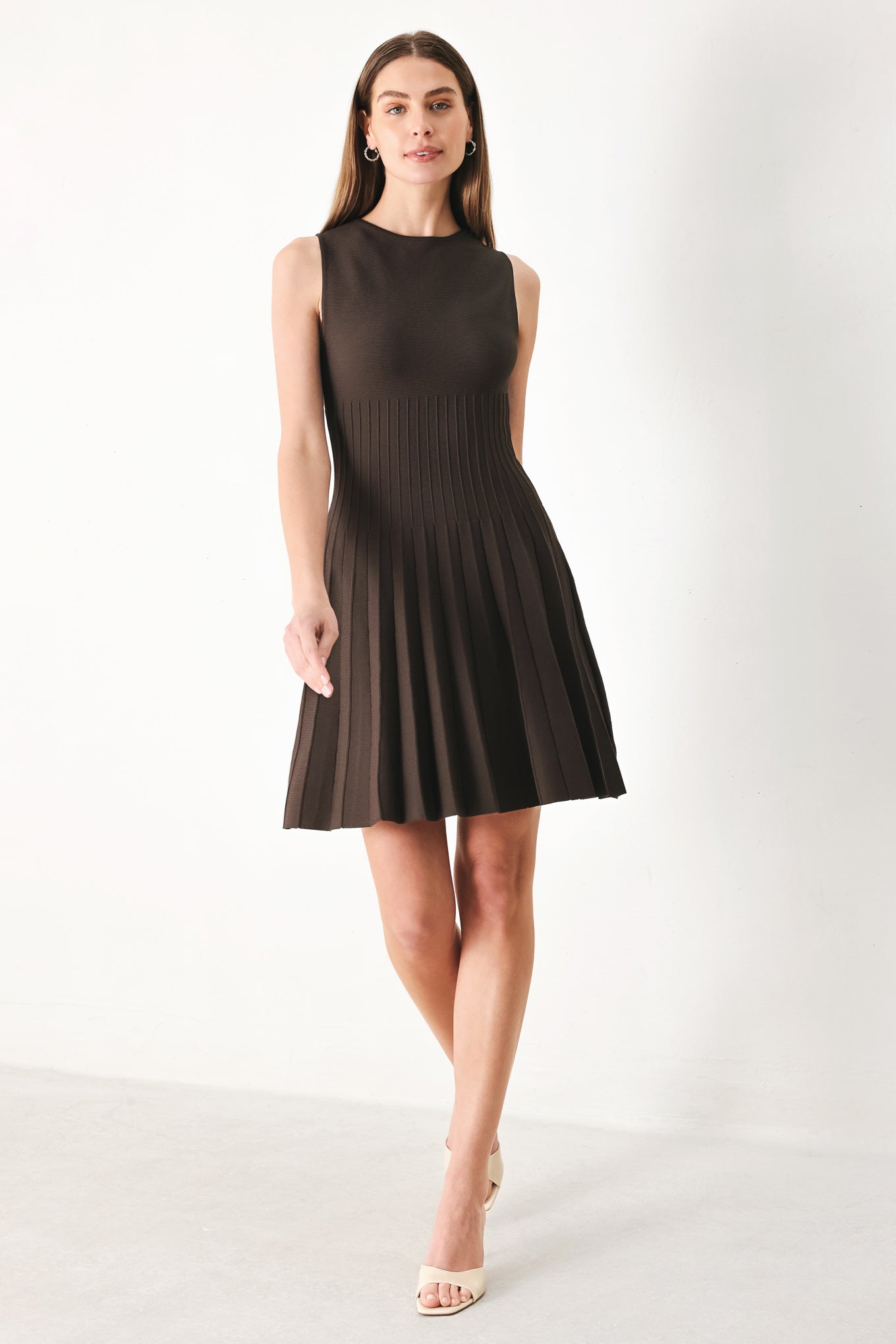Pleated Sweater Knit Mini Dress