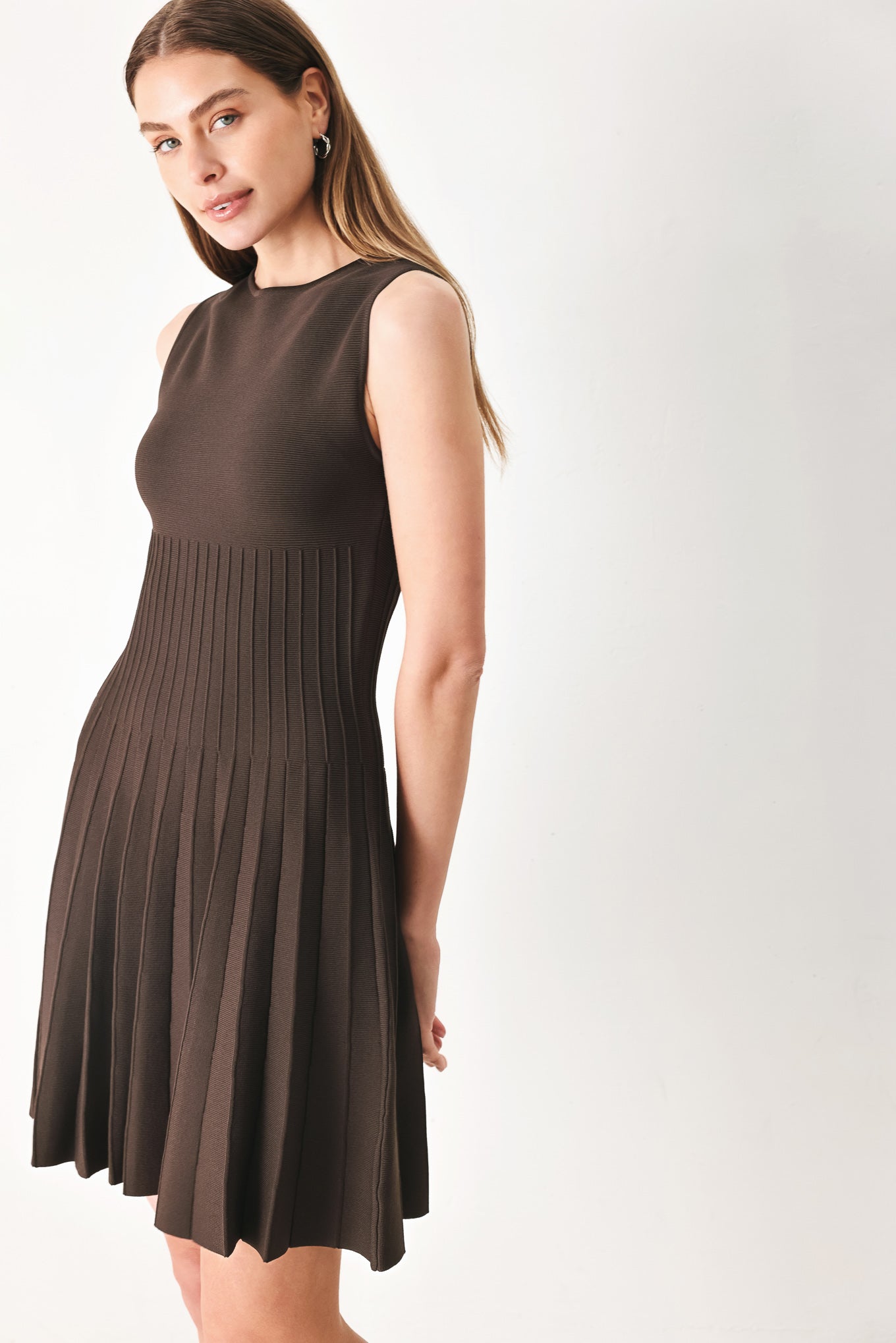 Pleated Sweater Knit Mini Dress