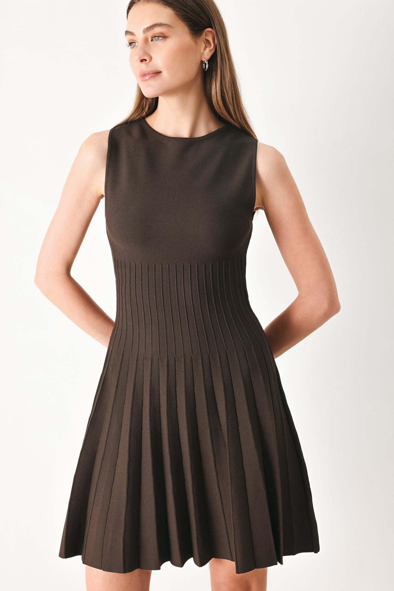 Pleated Sweater Knit Mini Dress