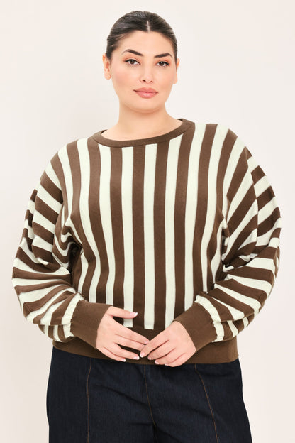 Cappuccino Vertical Stripe Knit Top BROWN IVORY