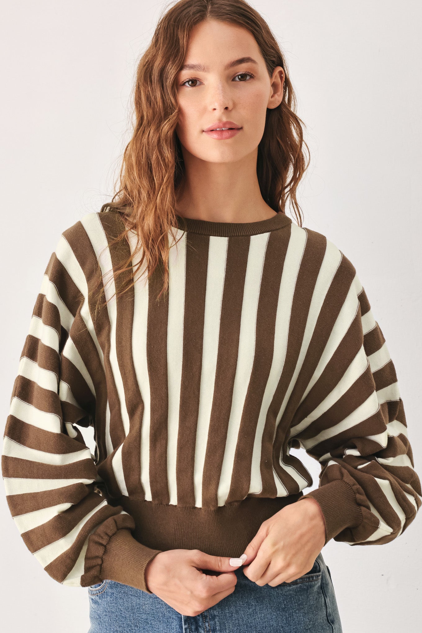 Cappuccino Vertical Stripe Knit Top BROWN IVORY