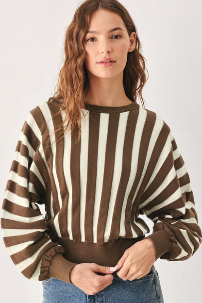Cappuccino Vertical Stripe Knit Top BROWN IVORY
