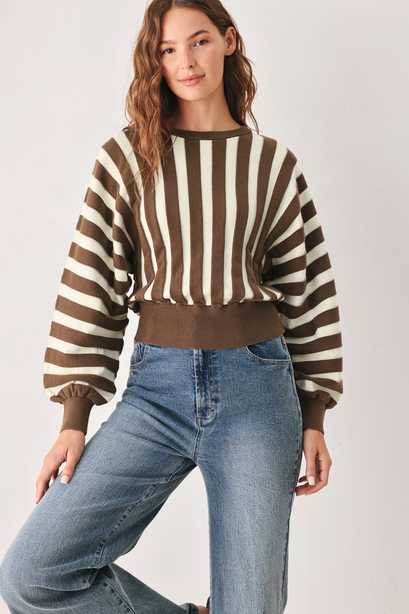 Cappuccino Vertical Stripe Knit Top