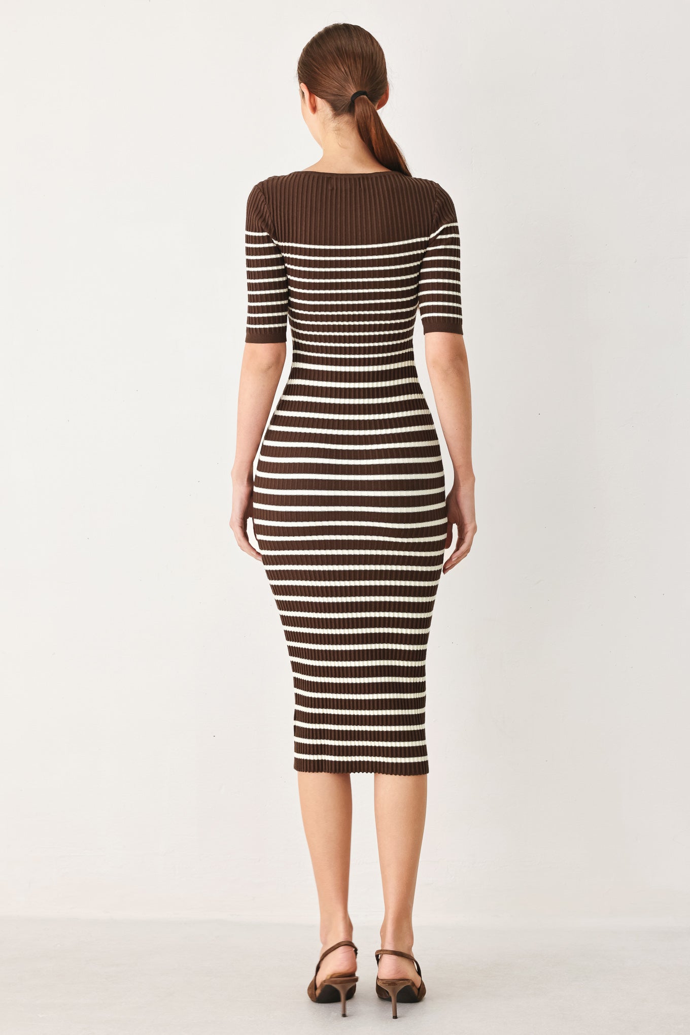 Trendy Chocolate Stripe Sweater Midi Dress
