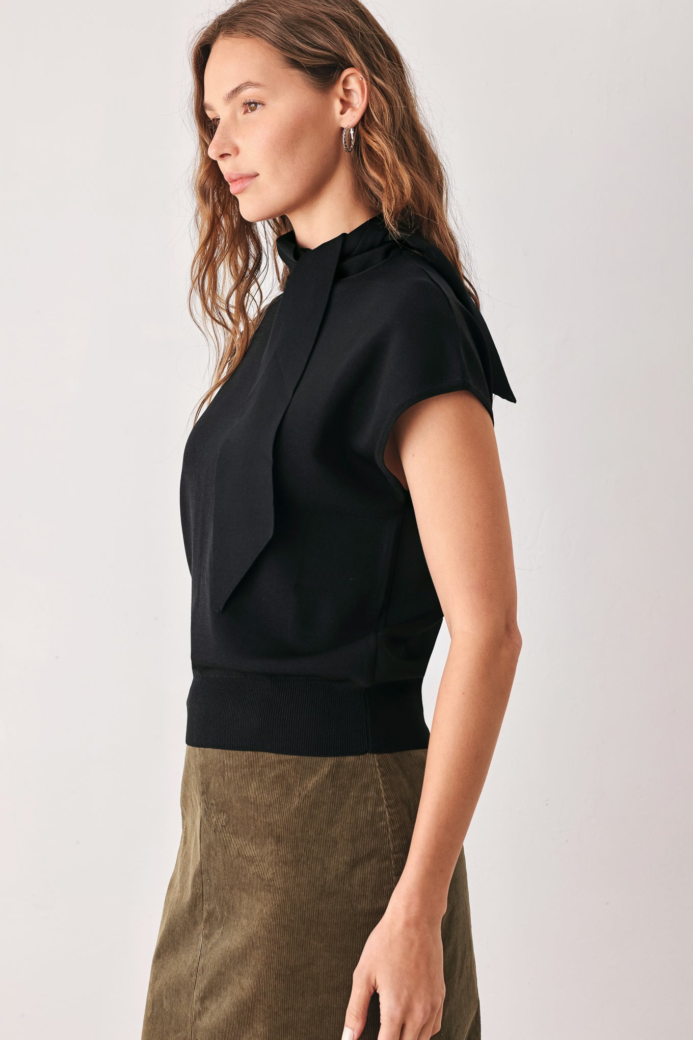 Soft Knit Blouse with Scarf Tie