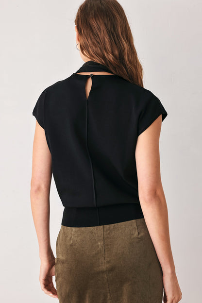 Soft Knit Blouse with Scarf Tie