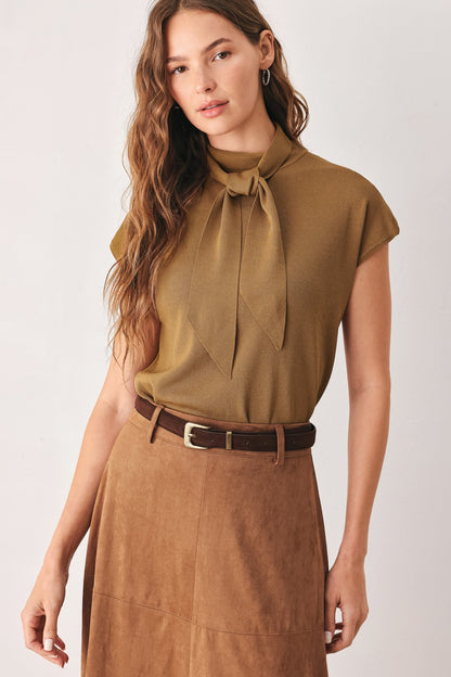Soft Knit Blouse with Scarf Tie