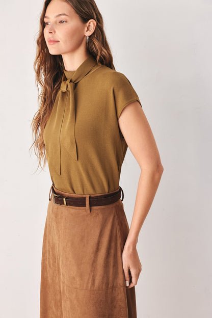 Soft Knit Blouse with Scarf Tie