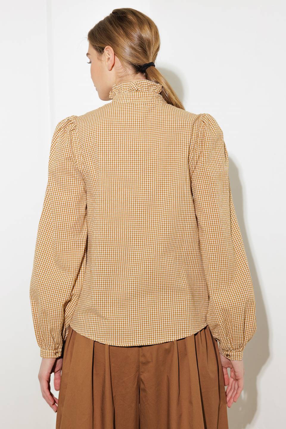 Ruffled High Neckline Long Sleeve Shirt | Trendy Shirts Outfit Idea for Women by Ro + Ivy | Elevated Basics, Modern Comfort & Style