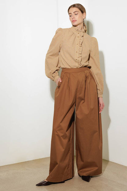 Ruffled High Neckline Long Sleeve Shirt | Trendy Shirts Outfit Idea for Women by Ro + Ivy | Elevated Basics, Modern Comfort & Style