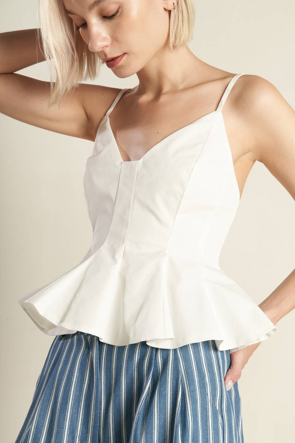 OFF WHITE Peplum Summer Cami Top | Trendy Tops Outfit Idea for Women by Ro + Ivy | Elevated Basics, Modern Comfort & Style