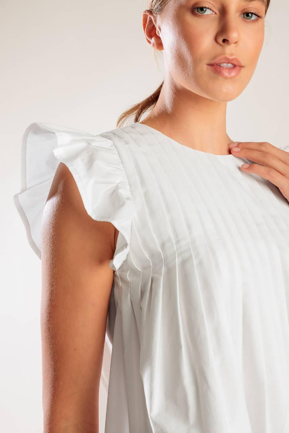 Pleated Babydoll Ruffled Short Sleeve Top