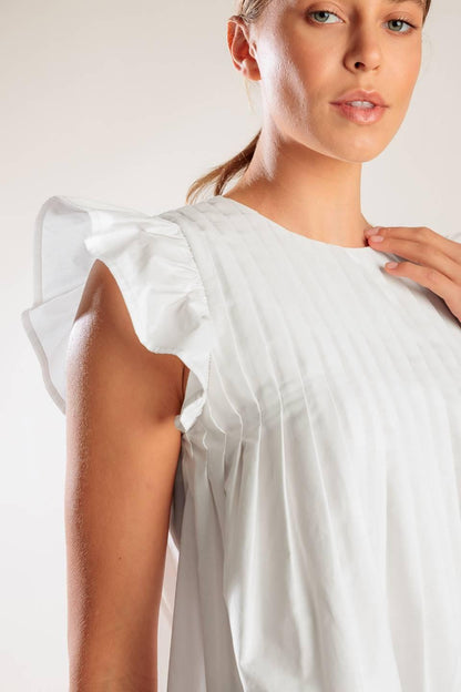 Pleated Babydoll Ruffled Short Sleeve Top